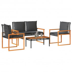 Garden Lounge Set Black and Brown PE Rattan 4 Piece Set