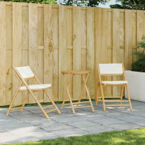 Bistro Set Cream White Bamboo, Fabric (100% polyester)