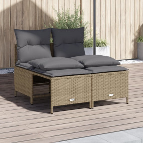Garden Sofa Set Beige, Light Grey PE rattan, coated ste...