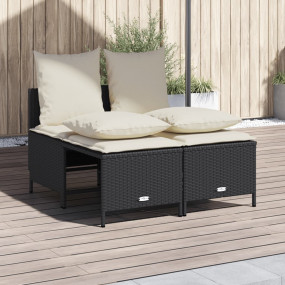 Garden Sofa Set Black PE rattan, powder-coated steel, p...