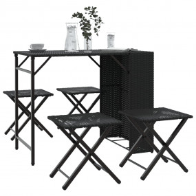 Garden Dining Set Black Poly Rattan Medium Foldable