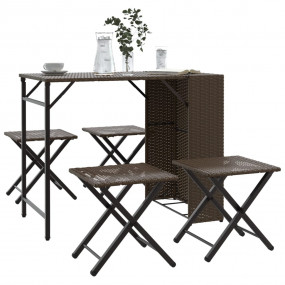 Garden Dining Set Brown PE rattan, powder-coated steel ...
