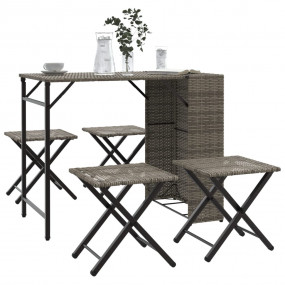 Garden Dining Set Grey PE rattan, powder-coated steel C...