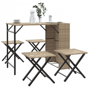 Garden Dining Set Beige PE Rattan, Powder-Coated Steel ...