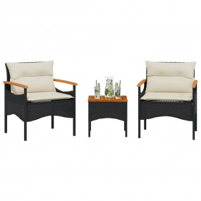 Garden Sofa Set Black PE rattan Medium Removable Covers