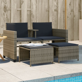 Patio Sofa Gray PE Wicker Two-Seater Removable Covers