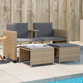 Patio Sofa Beige PE rattan Medium Removable Covers Pati...