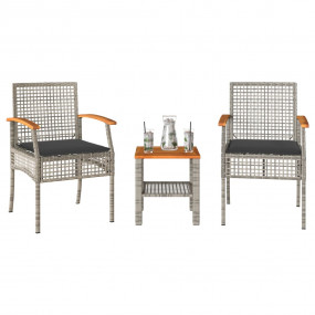Bistro Set Grey and brown PE rattan and acacia wood Com...