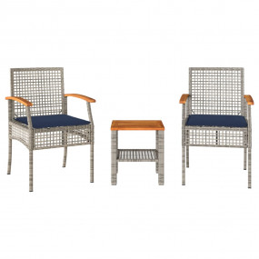 Patio Bistro Set Grey PE Rattan Compact Removable Cover...