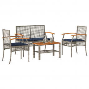 Patio Lounge Set Grey PE Rattan Standard UV-resistant m...