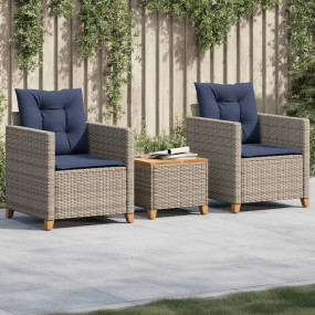Patio Bistro Set Grey PE Rattan Medium Adjustable Feet