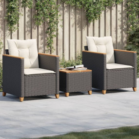 Bistro Set Black, Cream White PE rattan Small Removable...