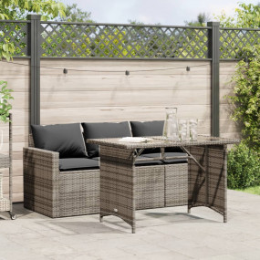 Garden Dining Set Grey PE rattan 3-seater Removable Cov...