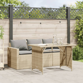 Garden Dining Set Beige PE rattan 3-seater UV-resistant...