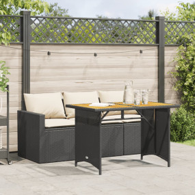 Garden Dining Set Black PE Rattan 3-Seater Removable Co...