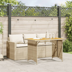 Garden Dining Set Beige PE rattan 3-seater UV-resistant...