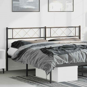 Headboard Black Powder-Coated Steel Tall Double Bed Dur...