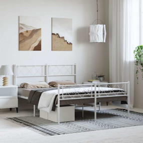 Metal Bed Frame White Powder-Coated Steel Full