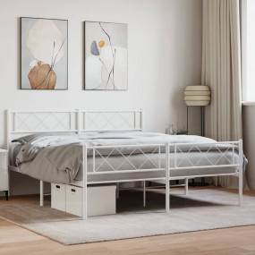 Metal Bed Frame White Powder-Coated Steel Full Metal Be...
