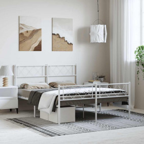Metal Bed Frame White Powder-Coated Steel King Size
