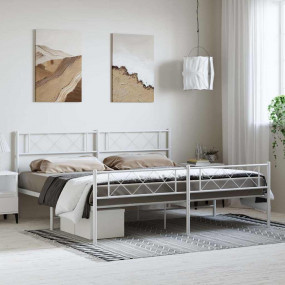 Metal Bed Frame White Powder-Coated Steel 76 x 80 in Du...