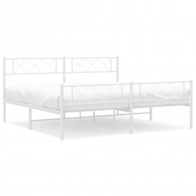 Metal Bed Frame White Powder-Coated Steel Double Bed