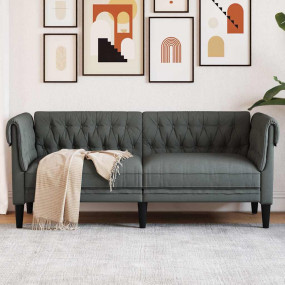Chesterfield Sofa Dark Grey Polyester, solid wood, plyw...
