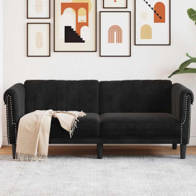 Sofa Black Velvet, Plywood, Solid Wood 2-Seater Stylish...