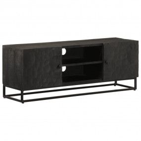 TV Cabinet Black Solid Mango Wood and Iron 43.3 x 11.8 ...