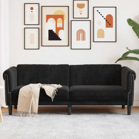 Sofa Black Velvet 3-Seater Stylish Piece Sofa Rectangul...