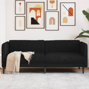 Sofa Black Polyester 3-Seater Rectangular Modern Durabl...