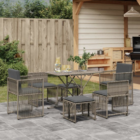 Garden Dining Set Grey PE Rattan Large UV-resistant mat...