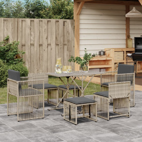 Garden Dining Set Light Grey PE Rattan, Powder-Coated S...