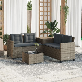 Garden Sofa Gray PE rattan, powder-coated steel, temper...