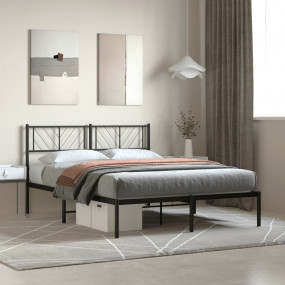 Metal Bed Frame Black Powder-Coated Steel 47.2x79 in Mo...