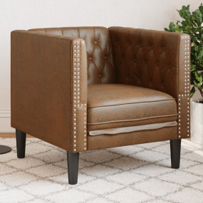 Chesterfield Sofa Chair Brown Faux suede leather (100% ...