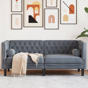 Chesterfield Sofa Dark Grey Velvet, Plywood, Solid Wood...