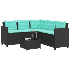 Patio Sofa Black, Blue PE Rattan, Powder-Coated Steel, ...