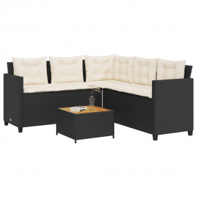 Garden Sofa Black PE rattan, powder-coated steel, solid...