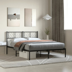 Metal Bed Frame Black Powder-Coated Steel 63x79 in Bed ...