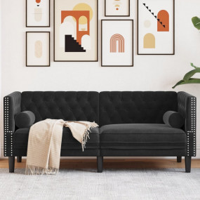 Chesterfield Sofa Black Velvet (100% polyester), plywoo...