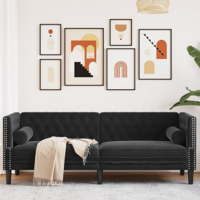 Chesterfield Sofa Black Velvet (100% polyester) 3-seate...