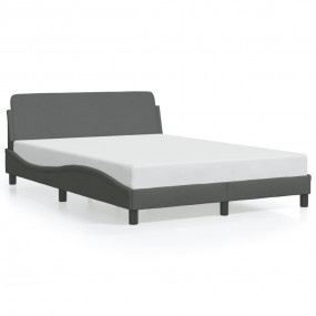 Bed Frame Dark Gray 100% Polyester, Metal, Solid Pine W...