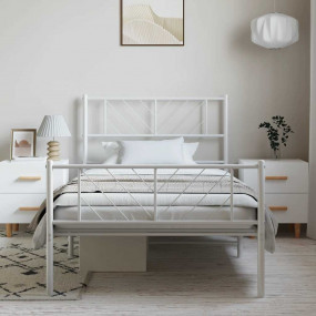 Metal Bed Frame White Powder-Coated Steel Twin Bed Fram...