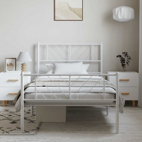 Metal Bed Frame White Powder-Coated Steel Single Metal ...