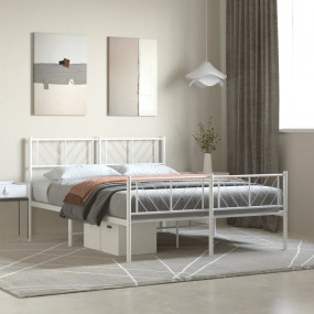 Metal Bed Frame White Powder-Coated Steel Double Bed