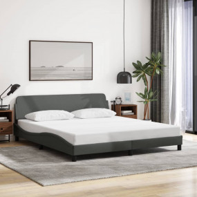 Bed Frame Dark Gray Polyester Fabric, Metal, Solid Pine...