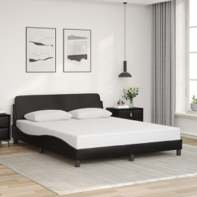 Bed Frame Black Faux leather, metal, solid pine wood, p...