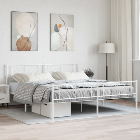 Metal Bed Frame White Steel Double Metal Bed Frame Rect...
