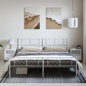 Metal Bed Frame White Powder-Coated Steel 76 x 80 in